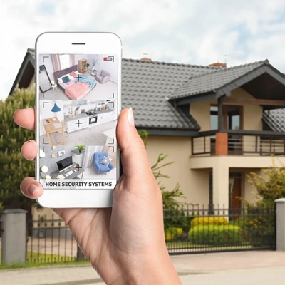 Yakima vivint phone display of cctv live feed in front of a house